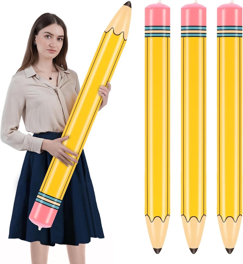 Dalycro 3Pcs 43-Inch Inflatable Pencil - Giant Blow Up Pencil Colorful Inflatable Crayons for Back to School Decorations, Birthday Party Supplies, and Room Decoration (Yellow, 3P-43in) - Image 1